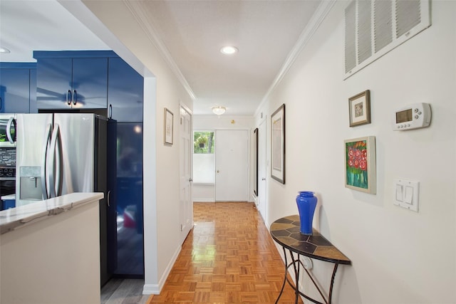 304 Heritage Hls Unit C, Somers, NY 10589 - corridor featuring crown molding, baseboards, and recessed lighting