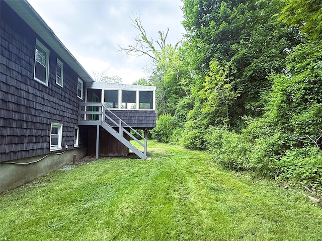 336 Baldwin Place Rd, Mahopac, NY 10541 - view of green lawn with a sunroom and stairway