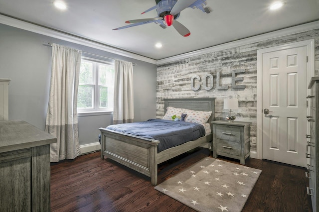 2 Maize Ct, Melville, NY 11747 - bedroom featuring ornamental molding, recessed lighting, wood finished floors, baseboards, and ceiling fan