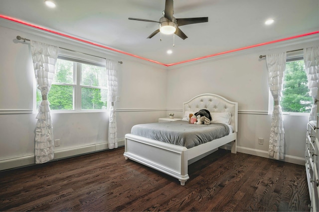 2 Maize Ct, Melville, NY 11747 - bedroom with wood finished floors, recessed lighting, baseboards, crown molding, and ceiling fan