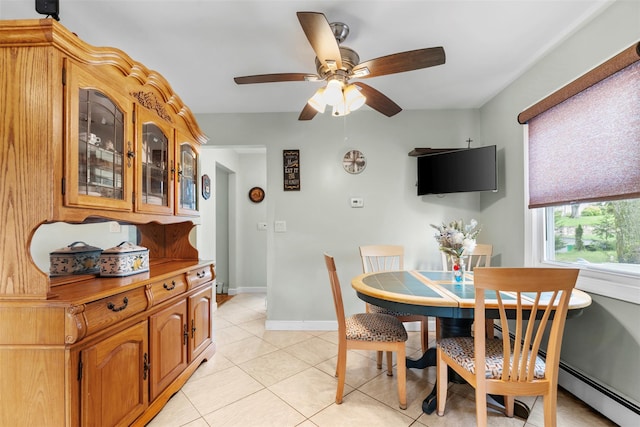 1A Ward St, Suffern, NY 10901 - dining space with ceiling fan, a baseboard heating unit, light tile patterned floors, and baseboards