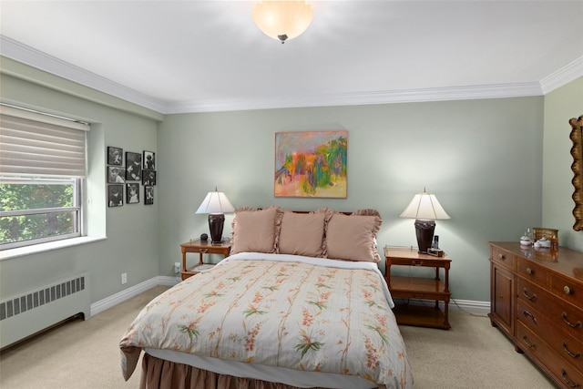 50 Popham Rd Unit 4E, Scarsdale, NY 10583 - bedroom with radiator heating unit, light colored carpet, crown molding, and baseboards
