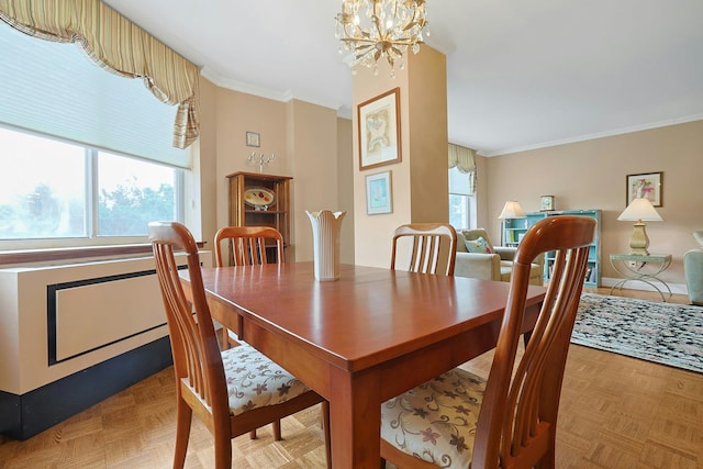 1270 N Ave Unit 3A, New Rochelle, NY 10804 - dining space with a chandelier and ornamental molding