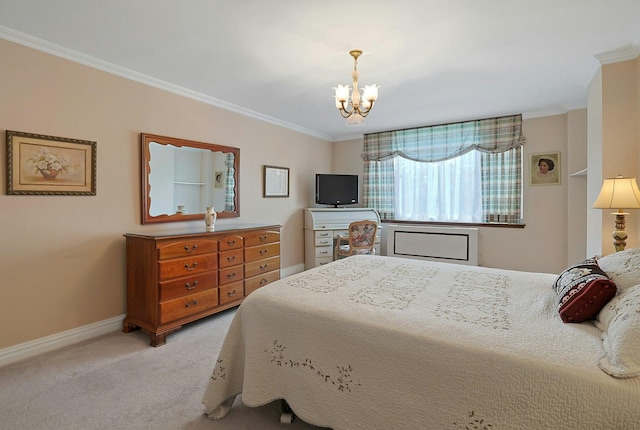 1270 N Ave Unit 3A, New Rochelle, NY 10804 - bedroom featuring ornamental molding, a chandelier, carpet, and baseboards