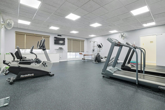 1270 N Ave Unit 3A, New Rochelle, NY 10804 - workout area featuring a drop ceiling and baseboards