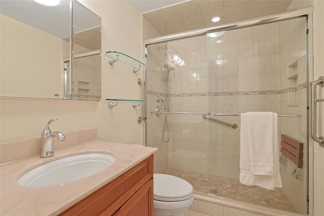 1270 N Ave Unit 3A, New Rochelle, NY 10804 - full bathroom featuring toilet, vanity, a shower stall, and recessed lighting