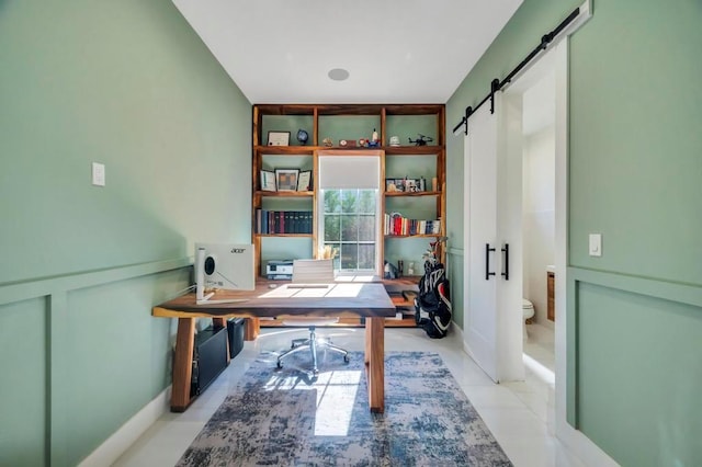 50 Gristmill Ln, Great Neck, NY 11023 - home office featuring a barn door and tile patterned flooring