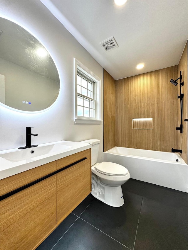 56 Patmore Ave, Yonkers, NY 10710 - bathroom with tile patterned flooring, vanity, toilet, and shower / washtub combination