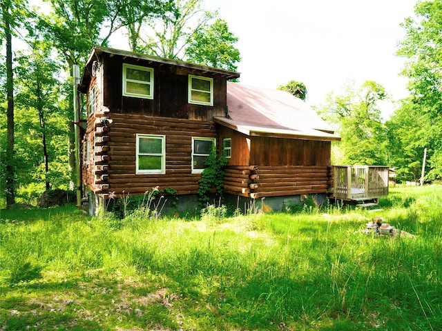 68 Union School Rd, Montgomery, NY 12549 - back of house featuring log exterior and a wooden deck