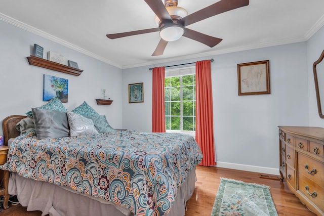 2103 Kings Way Unit 2103, Carmel, NY 10512 - bedroom featuring baseboards, ornamental molding, light wood-style flooring, and a ceiling fan