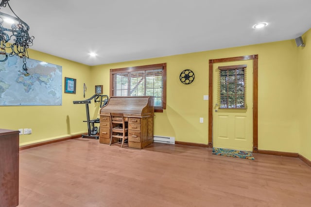 2103 Kings Way Unit 2103, Carmel, NY 10512 - office featuring a baseboard radiator, wood finished floors, baseboards, and recessed lighting
