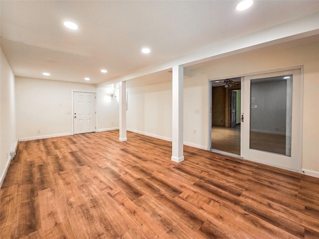 241 Summit Park Rd, Spring Valley, NY 10977 - finished below grade area with wood finished floors, recessed lighting, baseboards, and ceiling fan