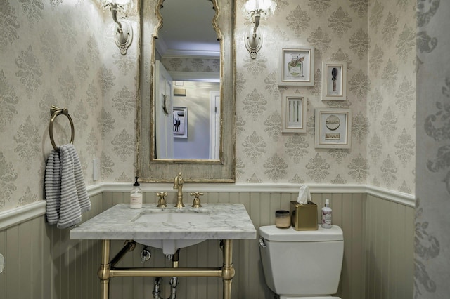 70A Davis Rd, Port Washington, NY 11050 - bathroom with wainscoting, toilet, and a sink