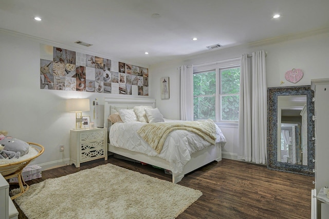 70A Davis Rd, Port Washington, NY 11050 - bedroom with ornamental molding, dark wood finished floors, recessed lighting, and baseboards