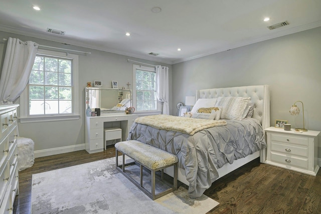 70A Davis Rd, Port Washington, NY 11050 - bedroom with dark wood-style floors, crown molding, baseboards, and recessed lighting