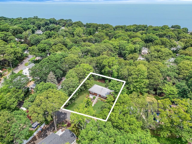 29 Patchogue Rd, Sound Beach, NY 11789 - aerial view of property and surrounding area featuring a forest and property boundaries highlighted