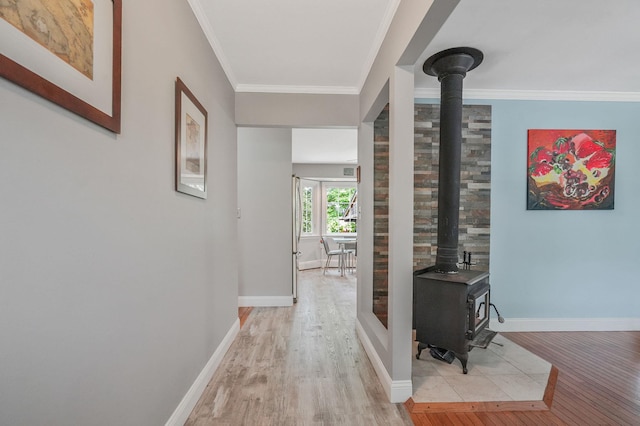 29 Patchogue Rd, Sound Beach, NY 11789 - hallway with light wood finished floors and crown molding