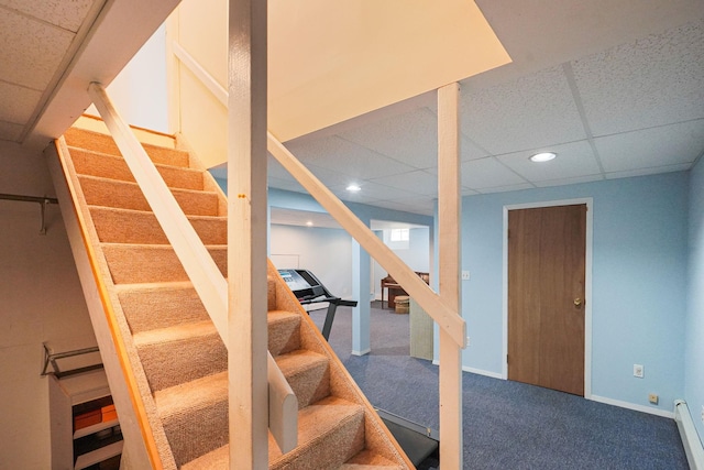 29 Patchogue Rd, Sound Beach, NY 11789 - stairs with carpet, a drop ceiling, and recessed lighting