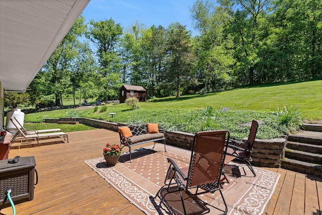 1024 Plains Rd, Wallkill, NY 12589 - wooden deck featuring a yard and view of wooded area
