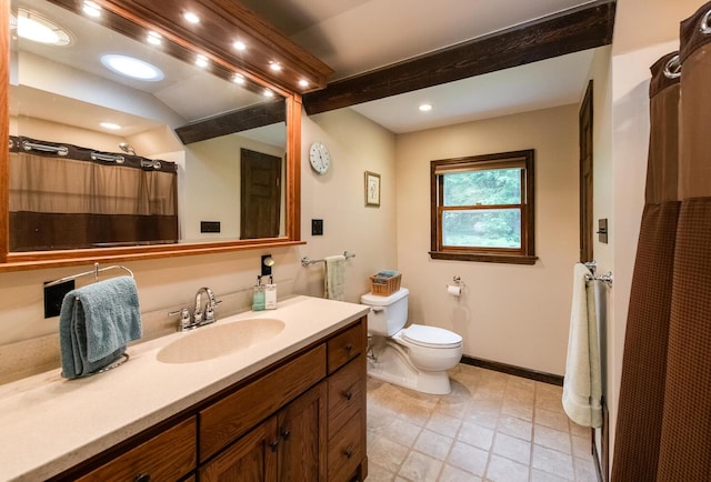 1206 Hollow Rd, Clinton Corners, NY 12514 - full bath featuring vanity, recessed lighting, toilet, baseboards, and curtained shower