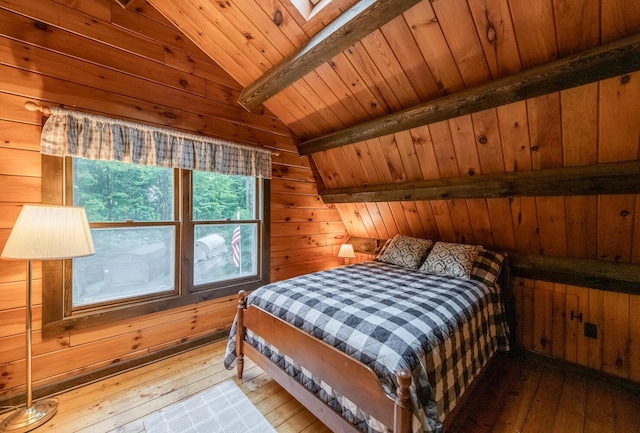 1206 Hollow Rd, Clinton Corners, NY 12514 - bedroom featuring wooden walls, hardwood / wood-style floors, and wooden ceiling