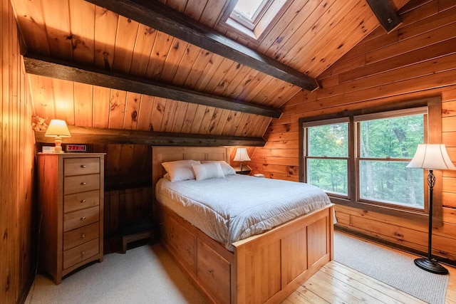 1206 Hollow Rd, Clinton Corners, NY 12514 - bedroom with wood walls, a skylight, and wood ceiling
