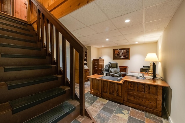 1206 Hollow Rd, Clinton Corners, NY 12514 - office space with stone tile flooring, recessed lighting, and a paneled ceiling