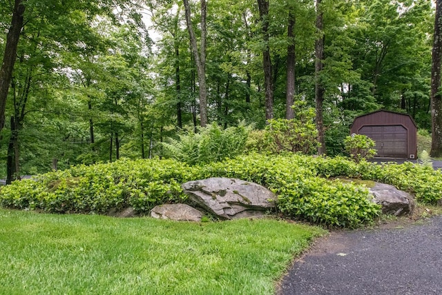 1206 Hollow Rd, Clinton Corners, NY 12514 - view of yard with an outbuilding, a garage, and a wooded view