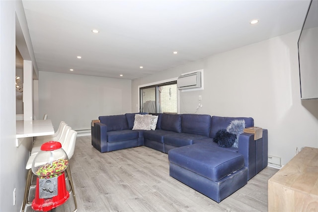 221 Richard Ct, Pomona, NY 10970 - living room featuring light wood-style flooring, recessed lighting, an AC wall unit, and a baseboard heating unit