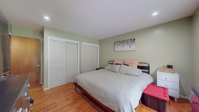 285 Riley Rd, New Windsor, NY 12553 - bedroom with two closets, light wood-style floors, recessed lighting, and baseboards