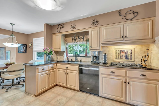 28 Bradford Rd, Plainview, NY 11803 - kitchen with dishwashing machine, a sink, stainless steel gas cooktop, and dark stone countertops