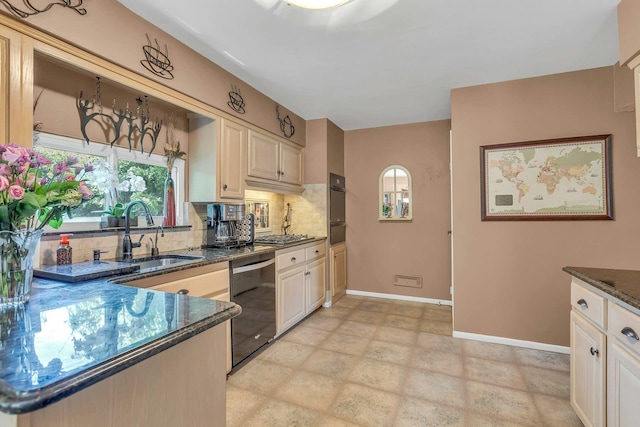 28 Bradford Rd, Plainview, NY 11803 - kitchen with dishwasher, a sink, tasteful backsplash, wall oven, and baseboards