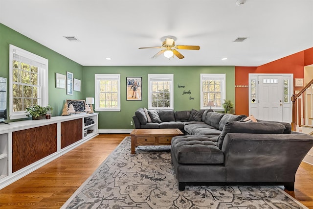 21 Mile Rd, Suffern, NY 10901 - living area with ceiling fan, wood finished floors, baseboards, stairs, and recessed lighting