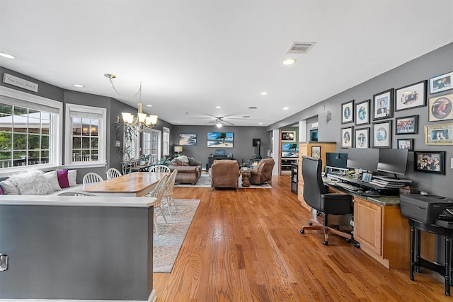 21 Mile Rd, Suffern, NY 10901 - office with a chandelier, light wood finished floors, recessed lighting, and a ceiling fan