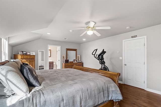 21 Mile Rd, Suffern, NY 10901 - bedroom featuring dark wood-style flooring, baseboards, recessed lighting, a ceiling fan, and ensuite bath