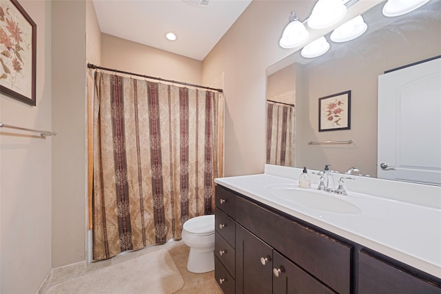 135 Rosebud Ct Unit 135, Patchogue, NY 11772 - full bath with toilet, vanity, a shower with curtain, and tile patterned floors