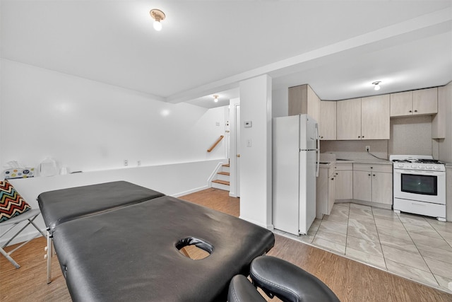 15 Dr Frank Rd, Spring Valley, NY 10977 - kitchen featuring white appliances, light countertops, and light brown cabinetry