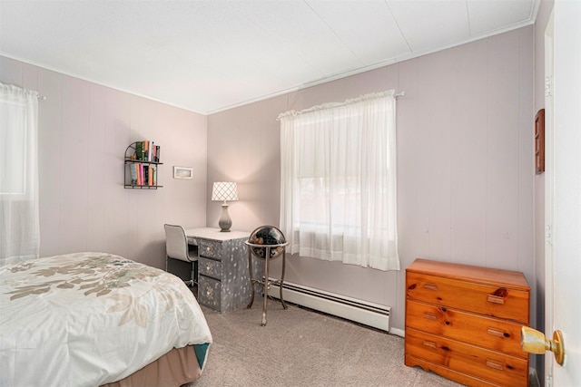22 Bodine Lake Rd, Call Listing Agent, NY 12792 - bedroom with a baseboard heating unit, carpet flooring, and crown molding