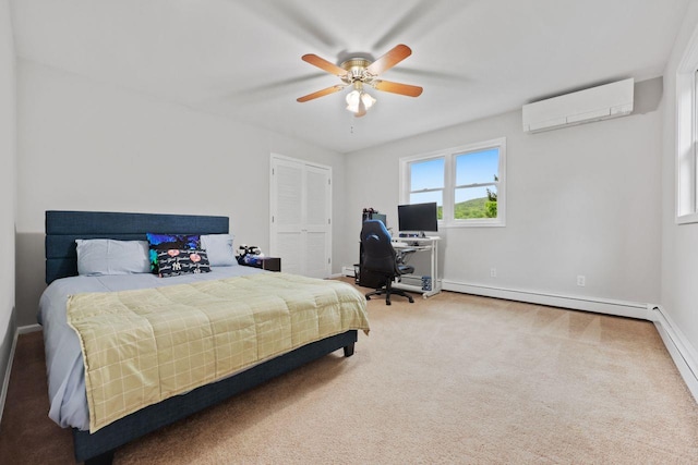571 Farm To Market Rd, Brewster, NY 10509 - carpeted bedroom with an AC wall unit, a baseboard heating unit, an office area, and baseboards