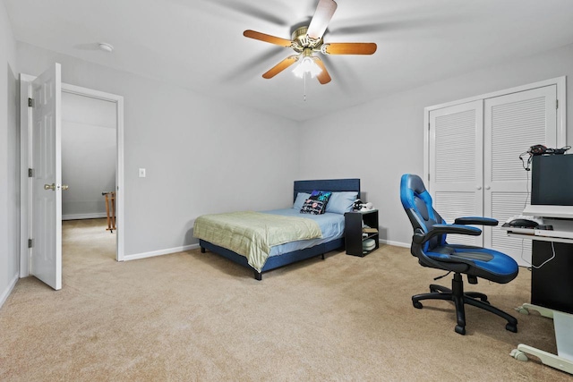 571 Farm To Market Rd, Brewster, NY 10509 - carpeted bedroom with baseboards, a desk, a closet, and a ceiling fan