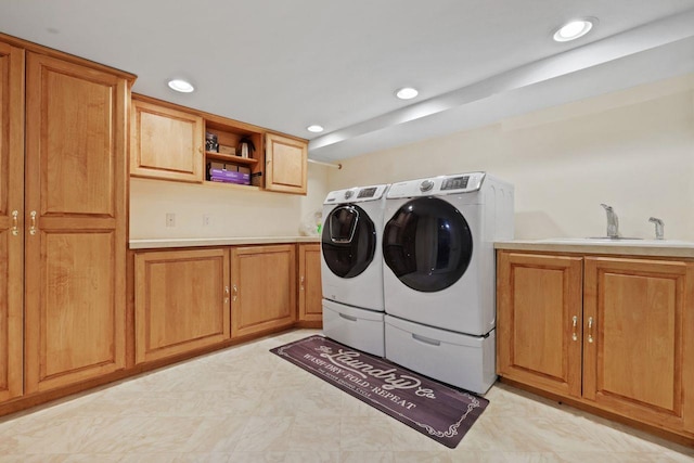 571 Farm To Market Rd, Brewster, NY 10509 - washroom with independent washer and dryer, cabinet space, and recessed lighting