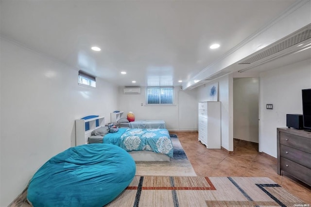 21-89 47th St, Long Island City, NY 11105 - bedroom featuring a wall mounted AC and recessed lighting