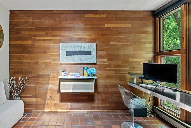 100 Old Pascack Rd, Pearl River, NY 10965 - home office with wood walls and tile patterned flooring