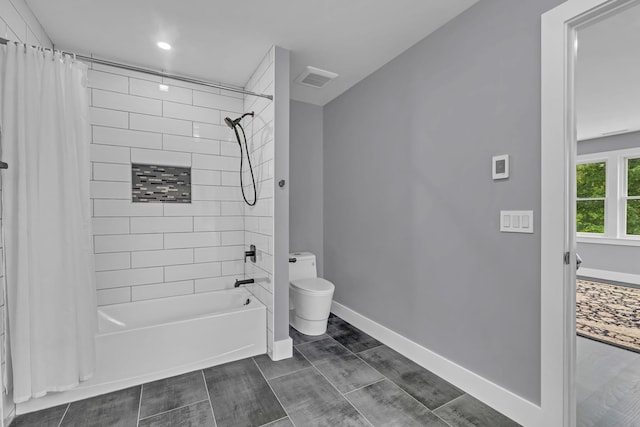15 Somers Hills Rd, Carmel, NY 10512 - full bathroom with toilet, shower / bath combo, baseboards, and recessed lighting
