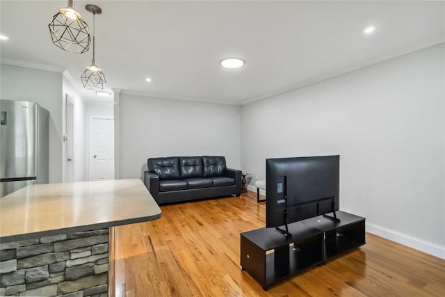 987 Pierce Ave, Bronx, NY 10462 - living room featuring ornamental molding, light wood finished floors, recessed lighting, and baseboards