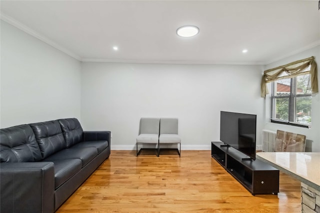 987 Pierce Ave, Bronx, NY 10462 - living room with ornamental molding, light wood finished floors, baseboards, and recessed lighting