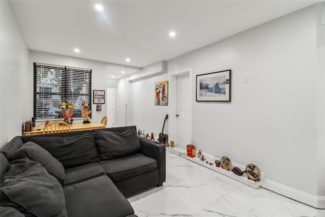 987 Pierce Ave, Bronx, NY 10462 - living area with light marble finish flooring, recessed lighting, and baseboards