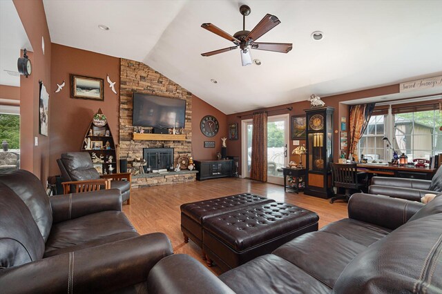 1 Angelica Ct, West Babylon, NY 11704 - living area with a ceiling fan, wood finished floors, healthy amount of natural light, and vaulted ceiling
