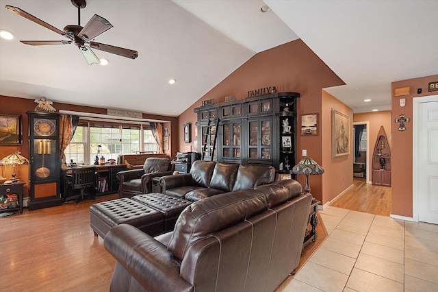 1 Angelica Ct, West Babylon, NY 11704 - living area with ceiling fan, lofted ceiling, light wood finished floors, and recessed lighting