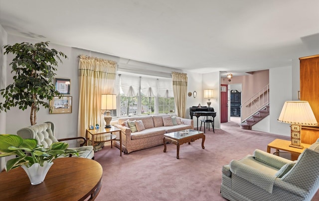 9 Gull Dr, Hauppauge, NY 11788 - carpeted living area featuring stairway